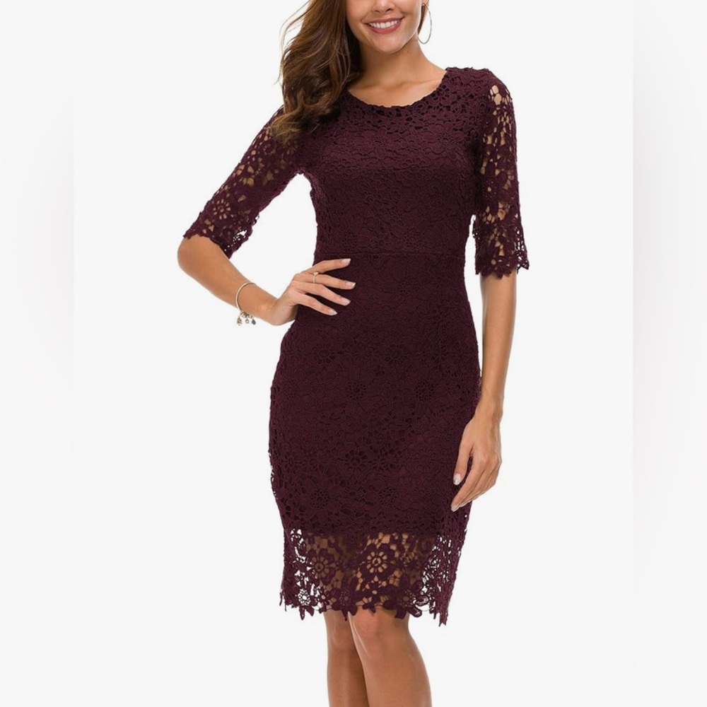 Burgundy floral lace sheath dress